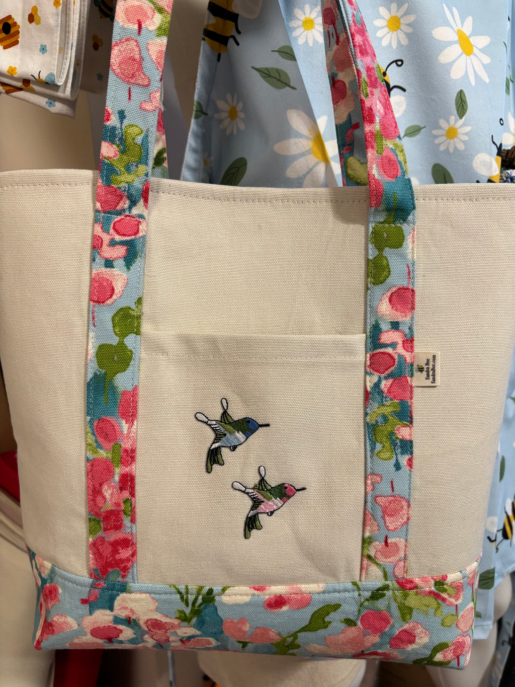 Hummigbird Floral Canvas Tote Bag