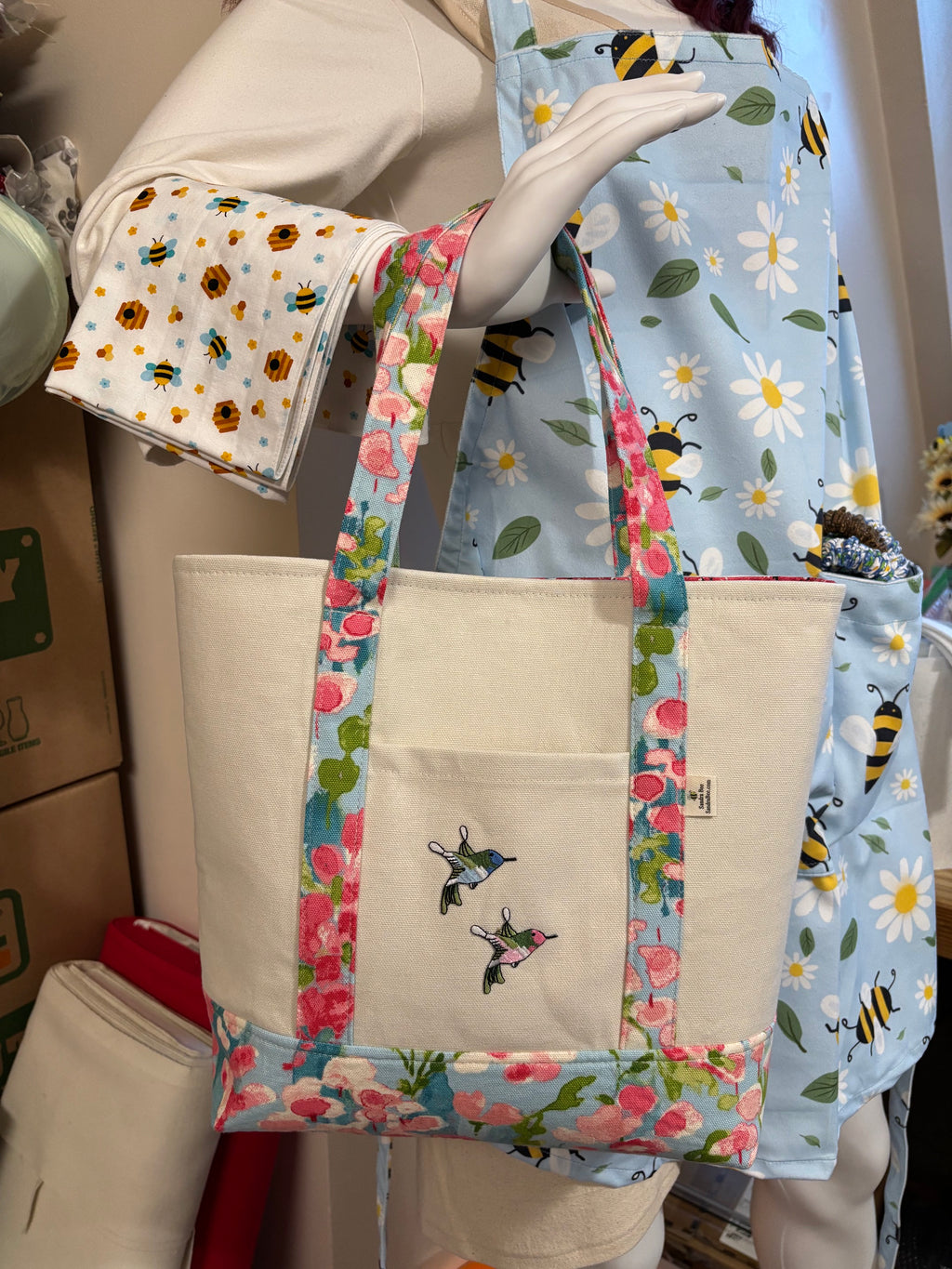 Hummigbird Floral Canvas Tote Bag