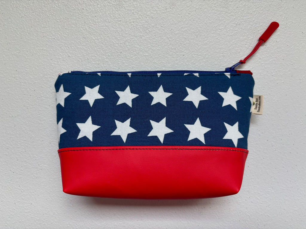 Patriotic Stars Red White Blue VEGAN Zipper Pouch