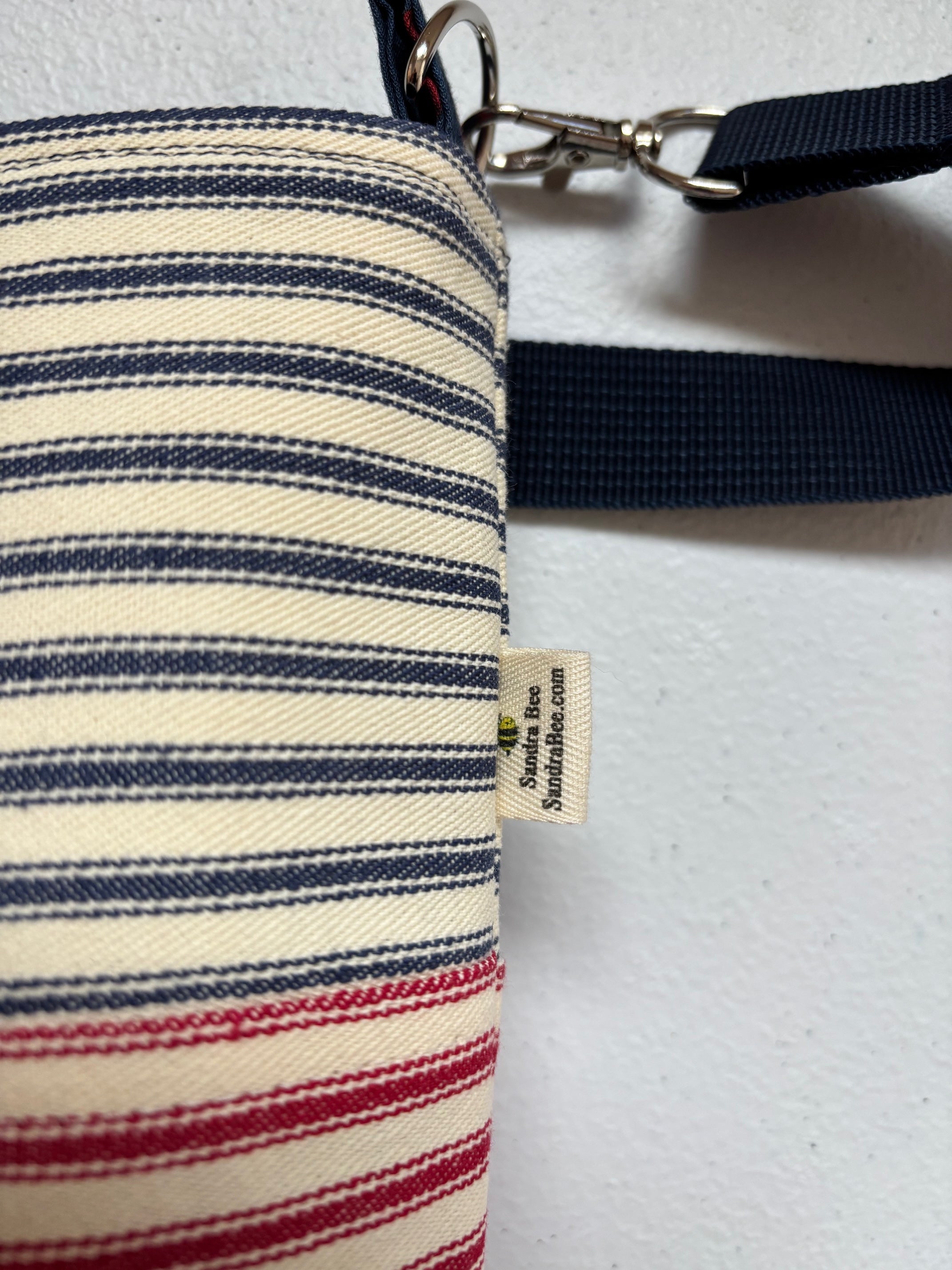 Red-White-Blue Striped Ticking with Stars Patriotic Crossbody Bag