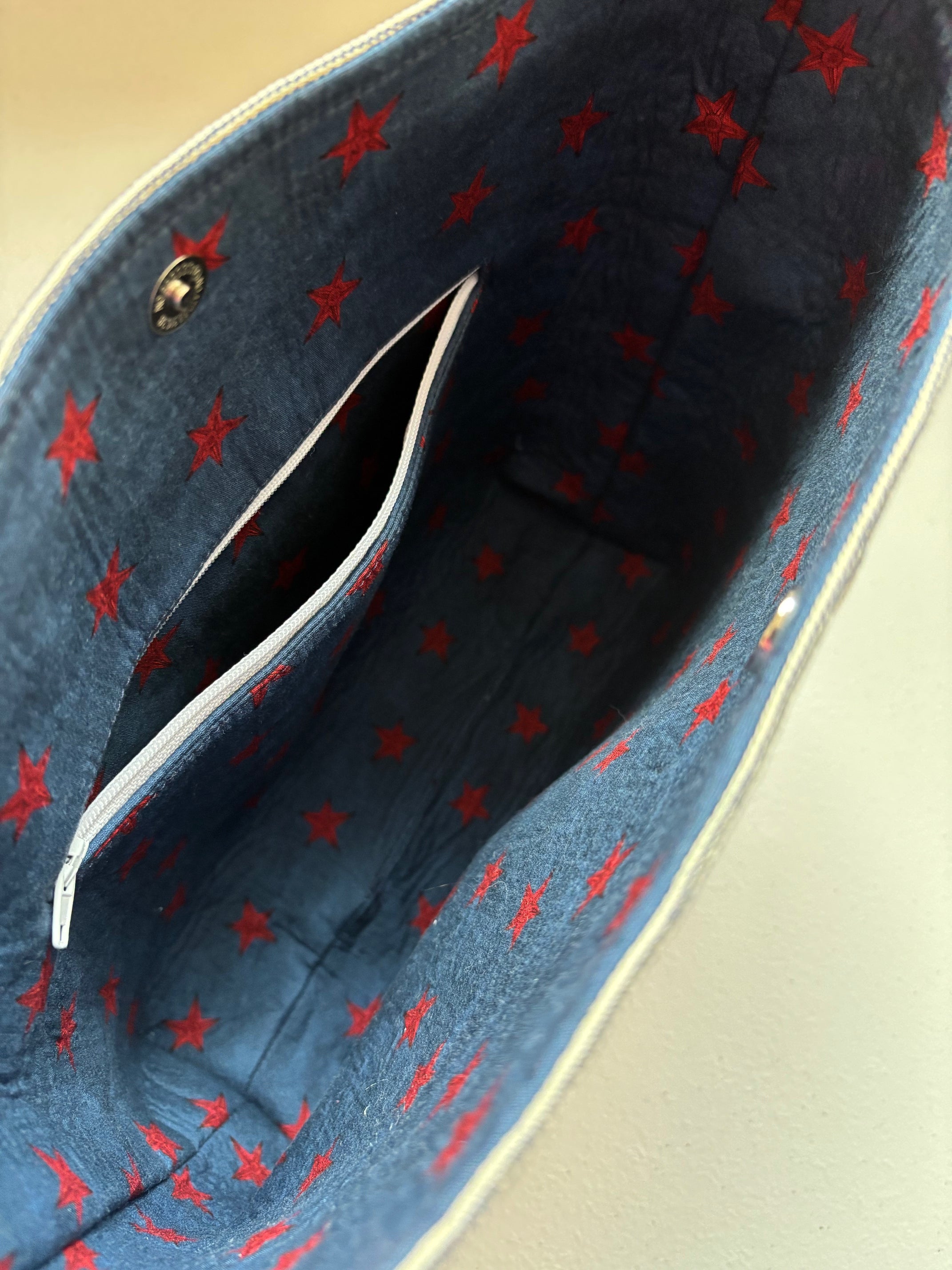 Red-White-Blue Striped Ticking with Stars Patriotic Crossbody Bag
