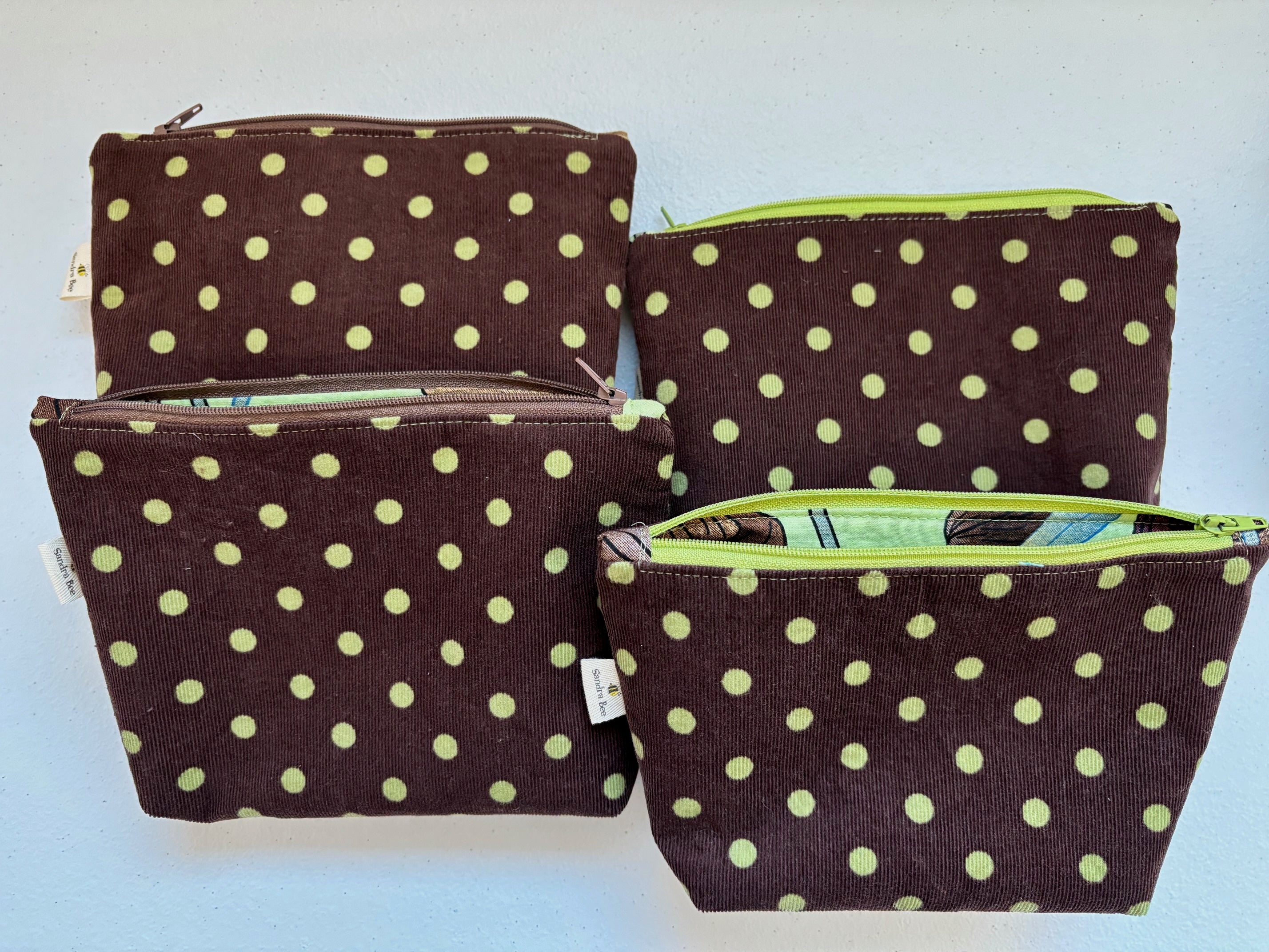 Polka dot corduroy makeup anything zipper pouch