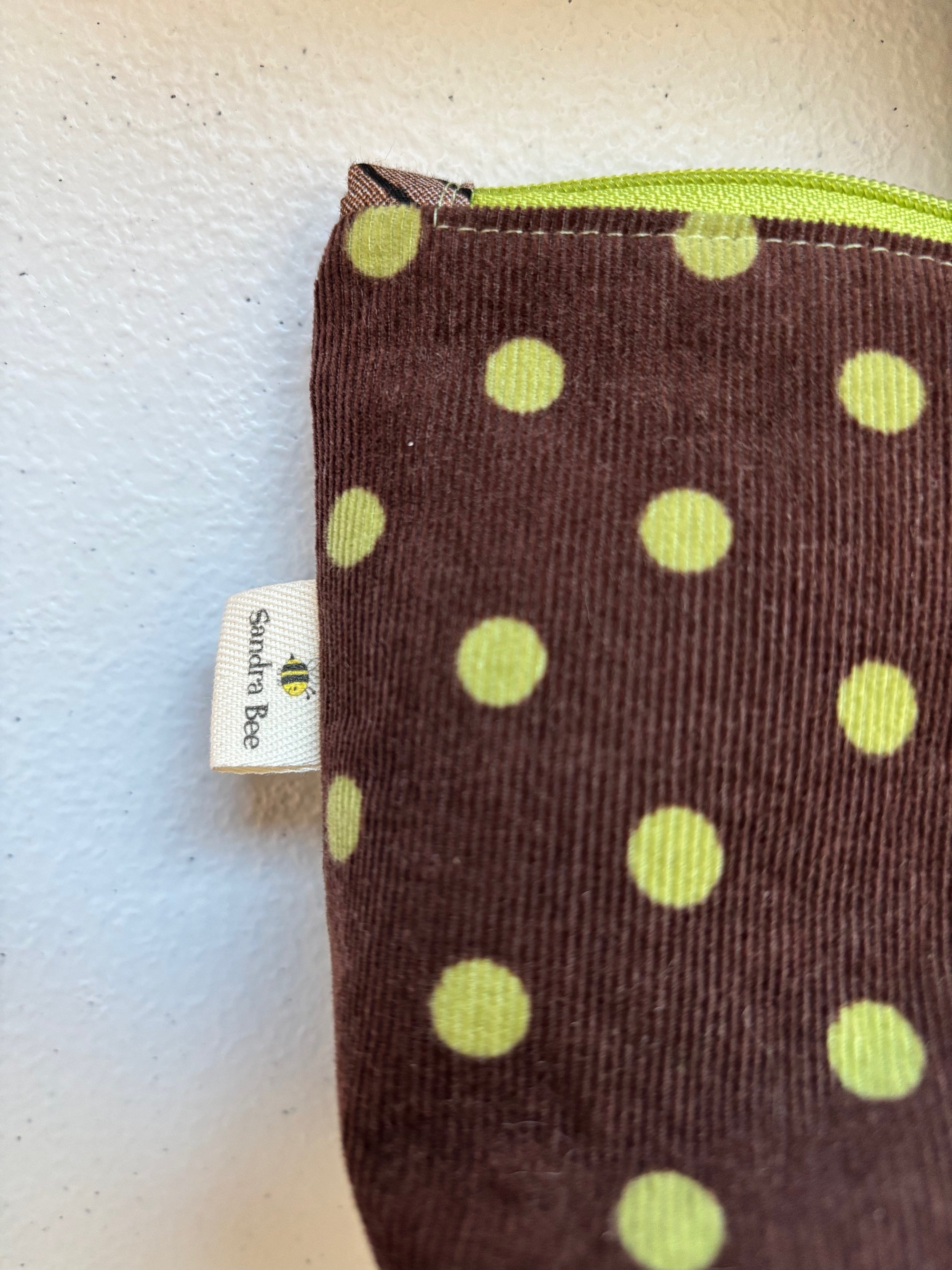 Polka dot corduroy makeup anything zipper pouch