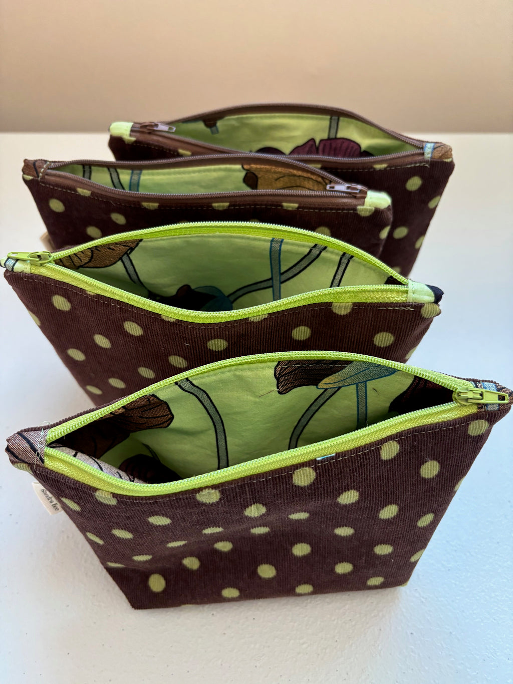 Polka dot corduroy makeup anything zipper pouch