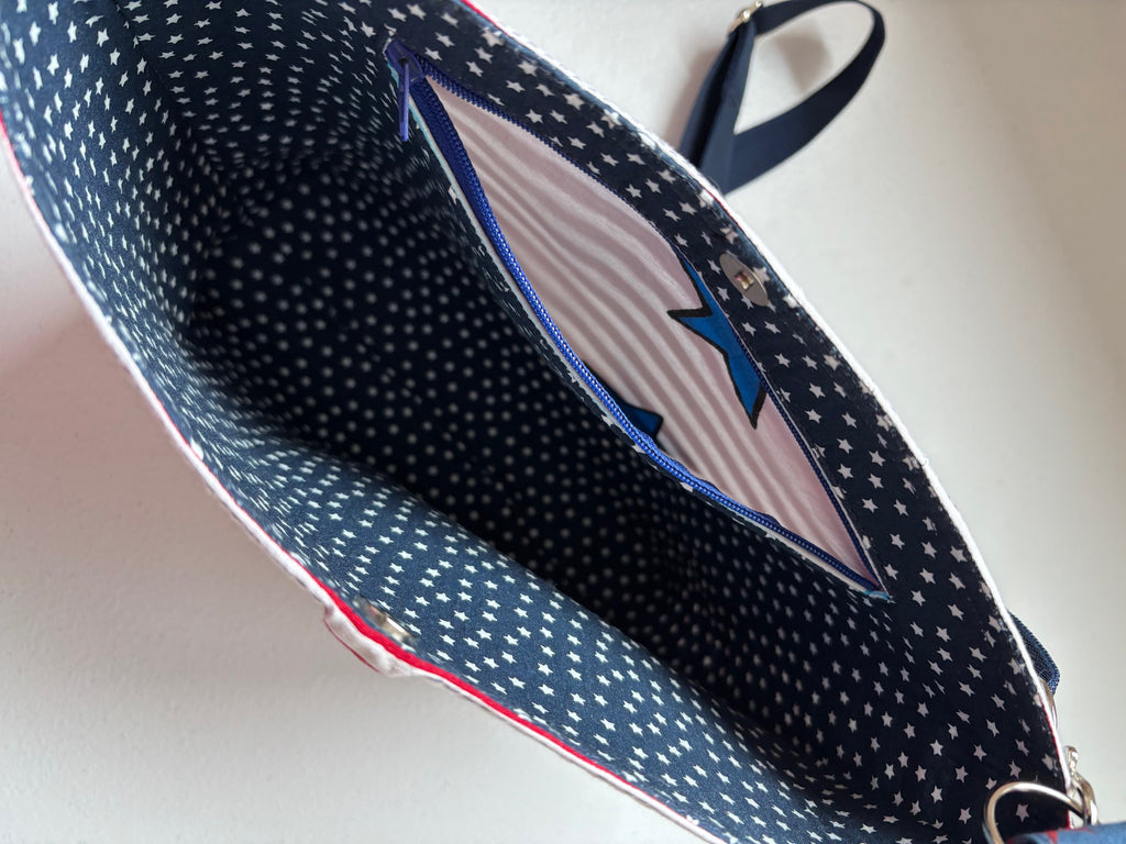 Large Patriotic Red White Blue Striped VEGAN Crossbody Bag