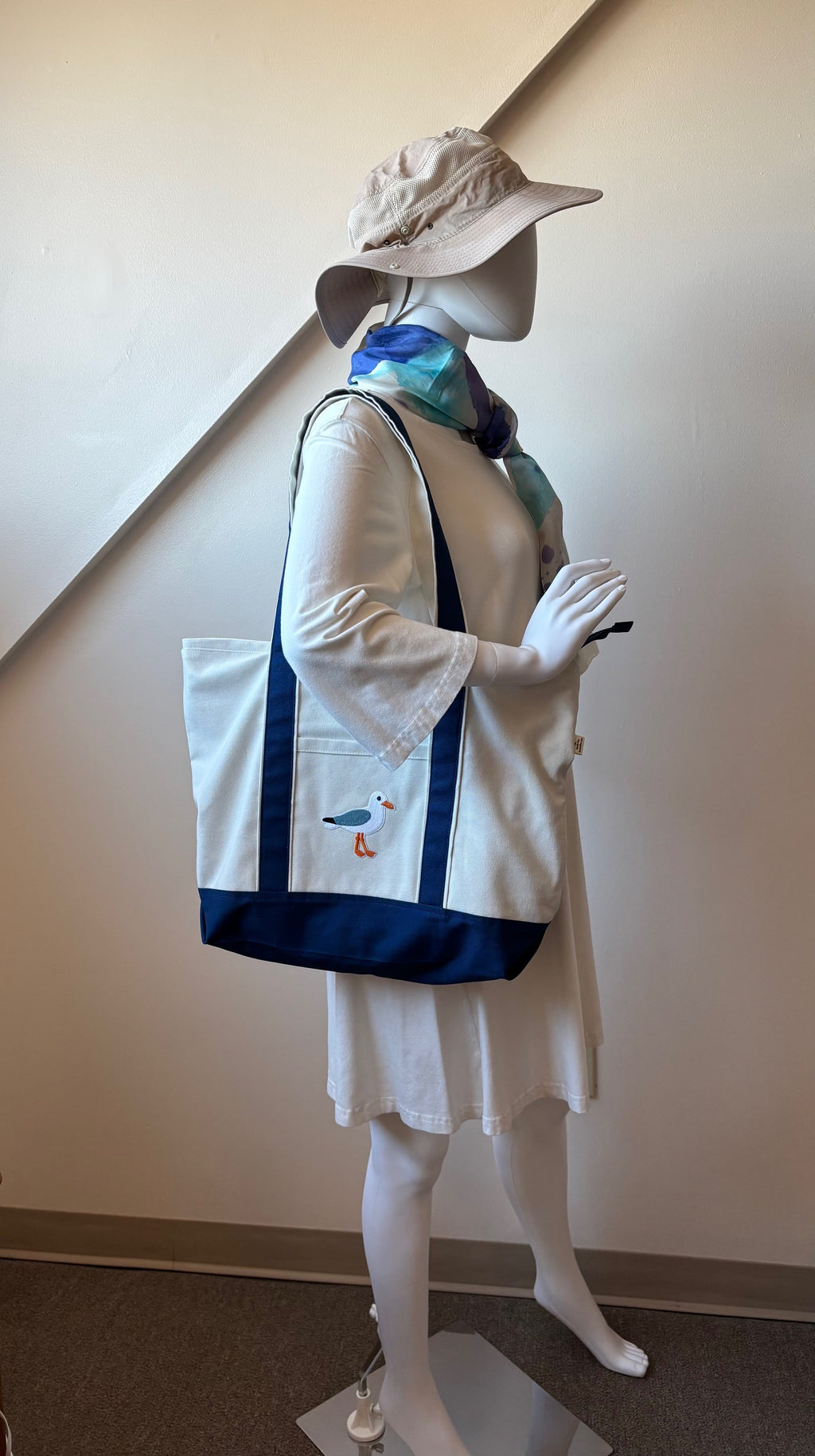 Large handmade SEAGULL canvas tote bag
