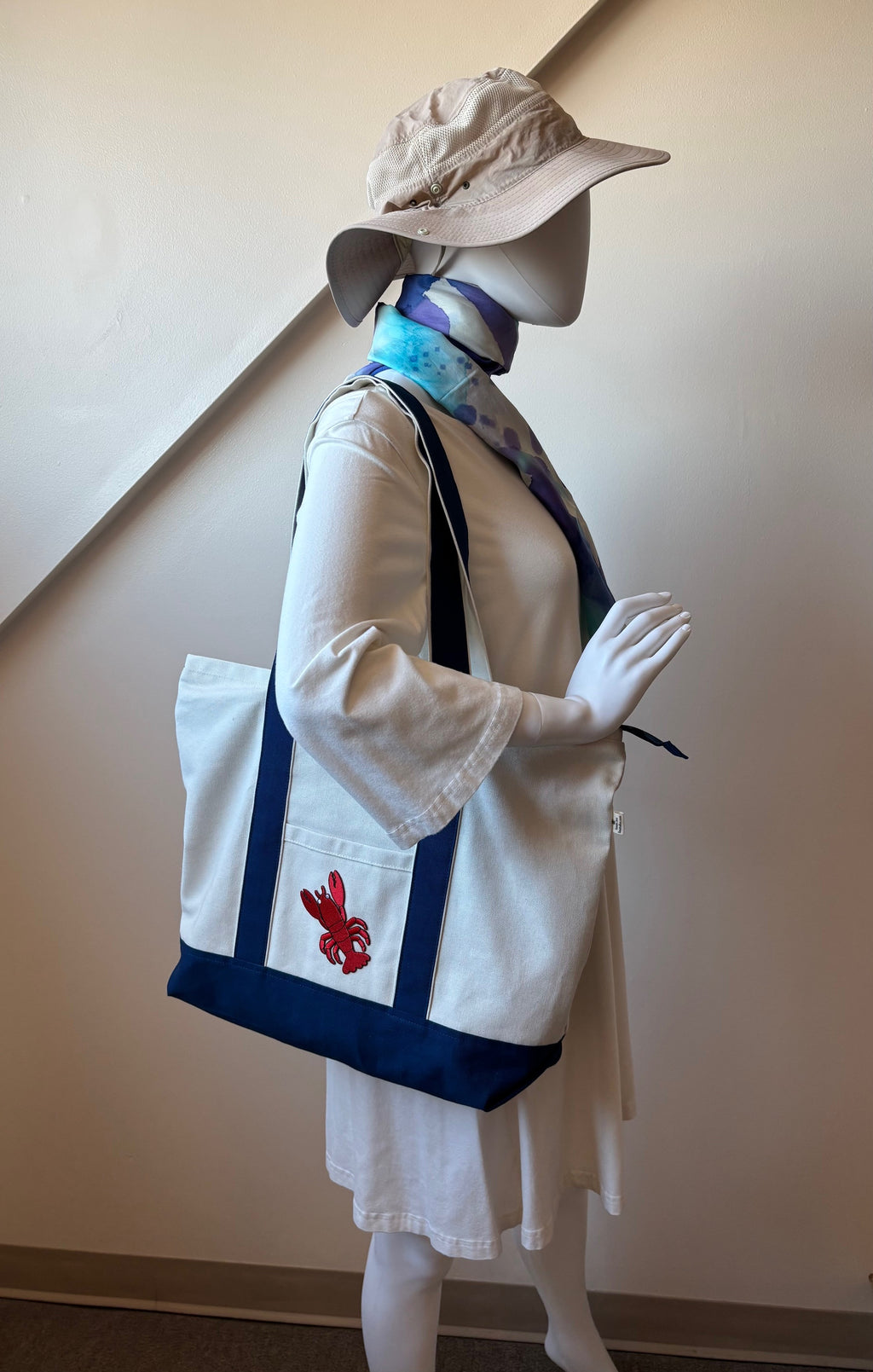 Large LOBSTER canvas zipper tote bag