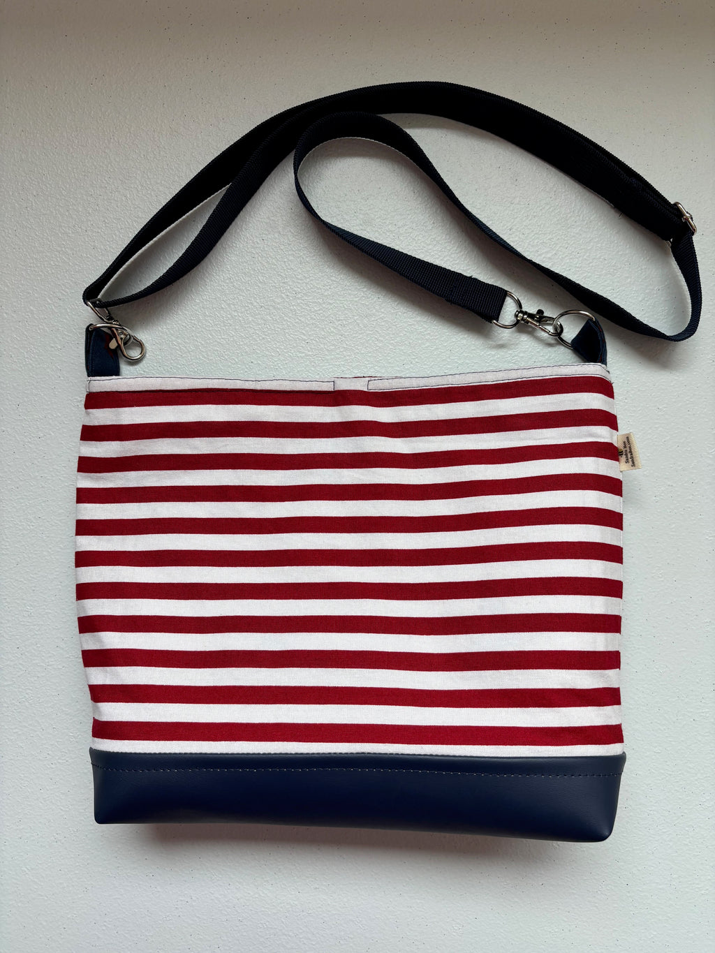 Large Patriotic Red White Blue Striped VEGAN Crossbody Bag