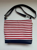 Large Patriotic Red White Blue Striped VEGAN Crossbody Bag