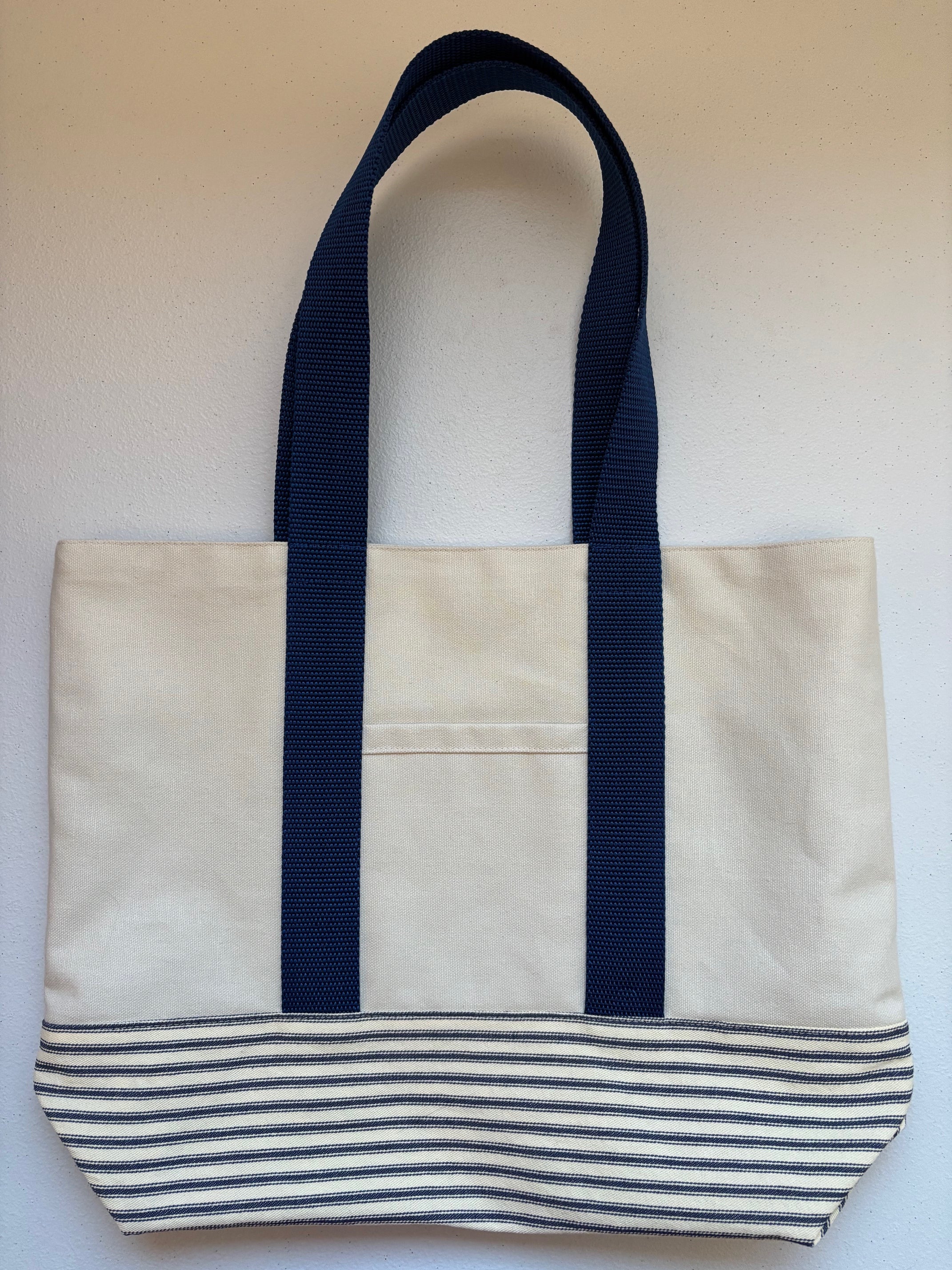 Large SEAGULL blue/white stripe canvas tote bag