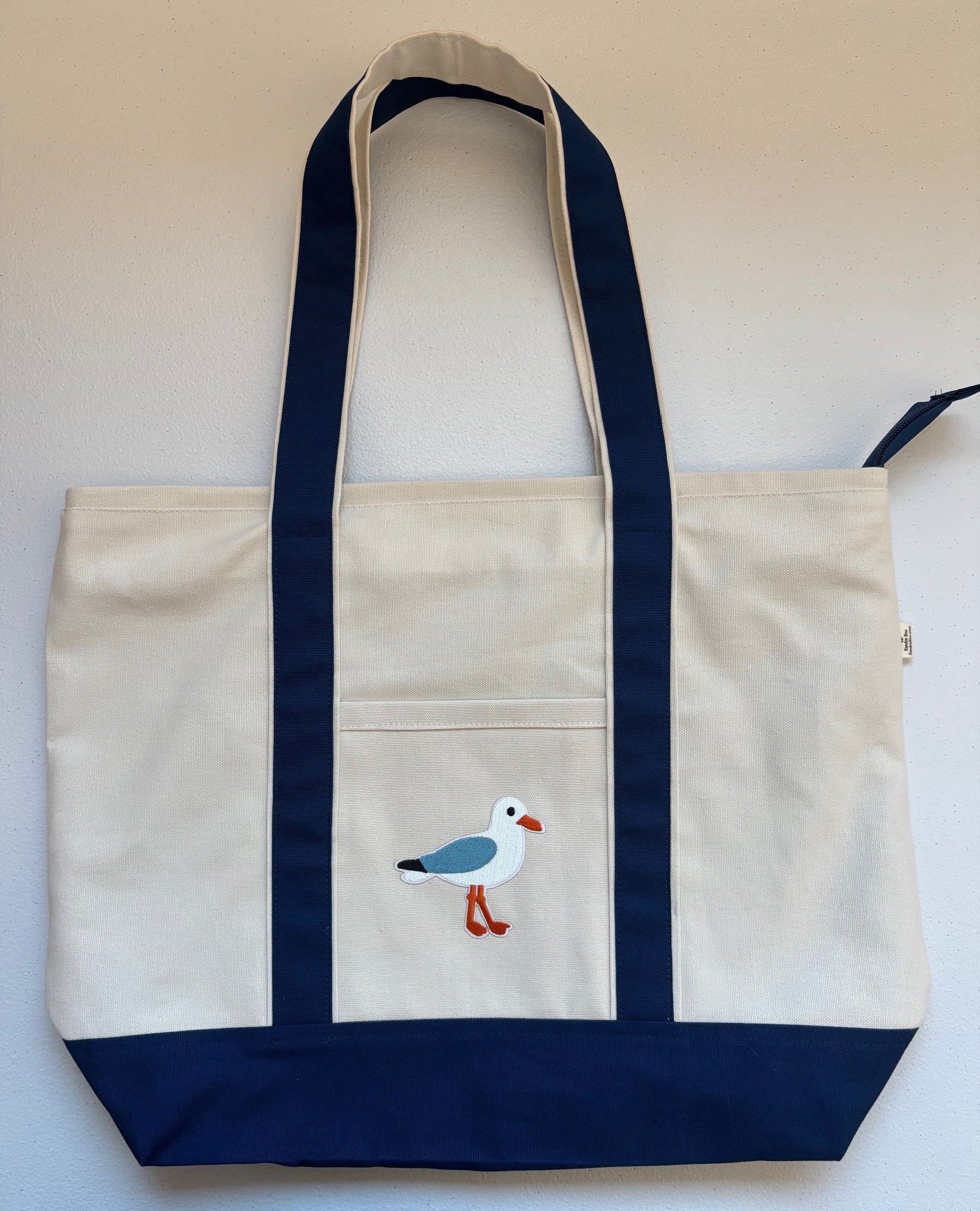 Large handmade SEAGULL canvas tote bag