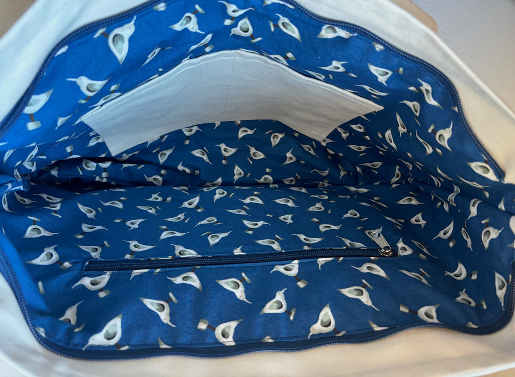 Large handmade SEAGULL canvas tote bag