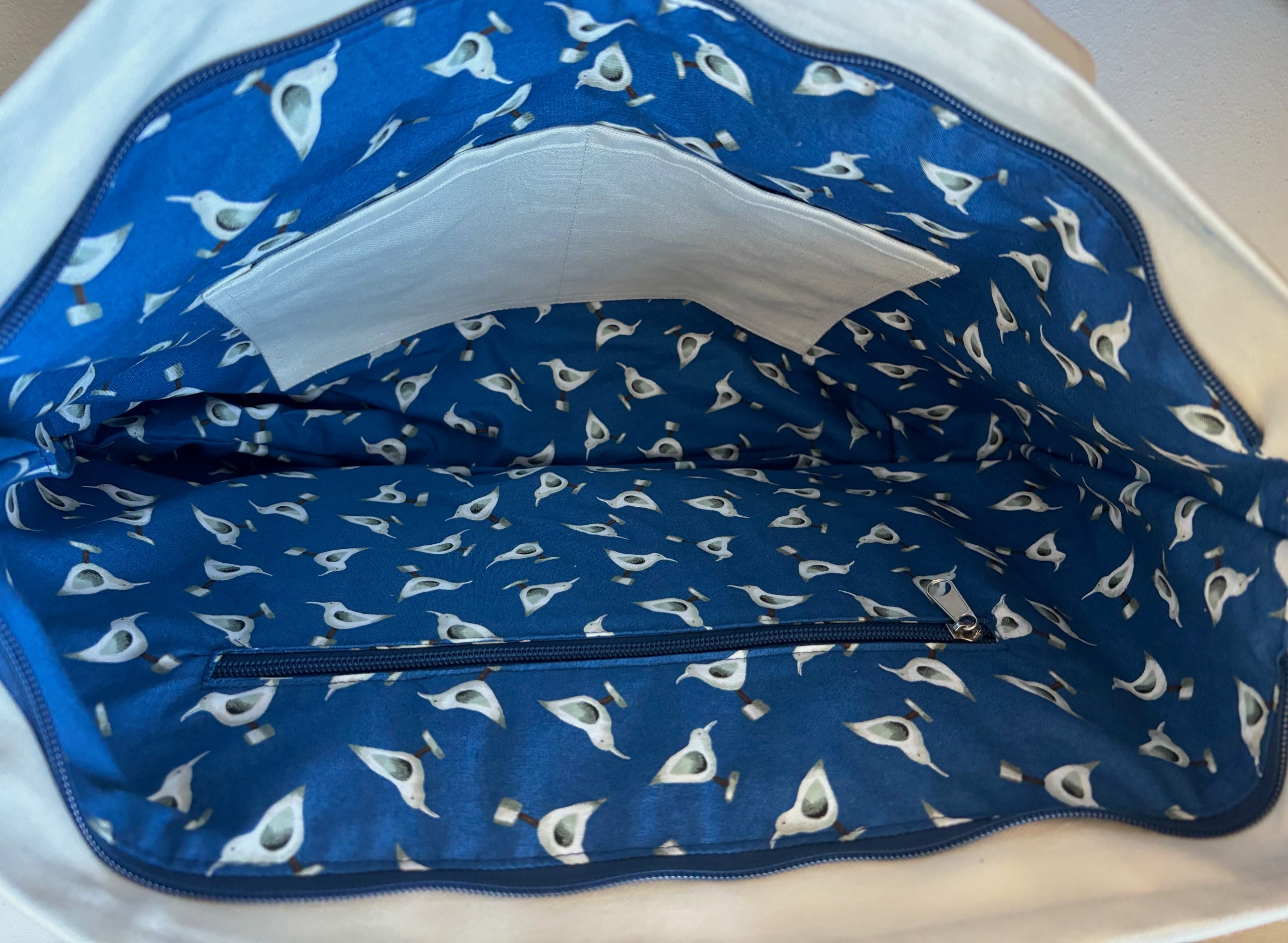 Large handmade SEAGULL canvas tote bag