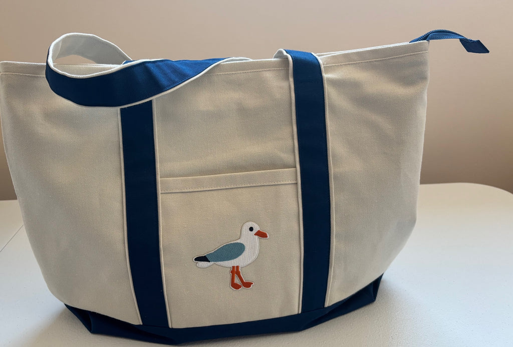 Large handmade SEAGULL canvas tote bag