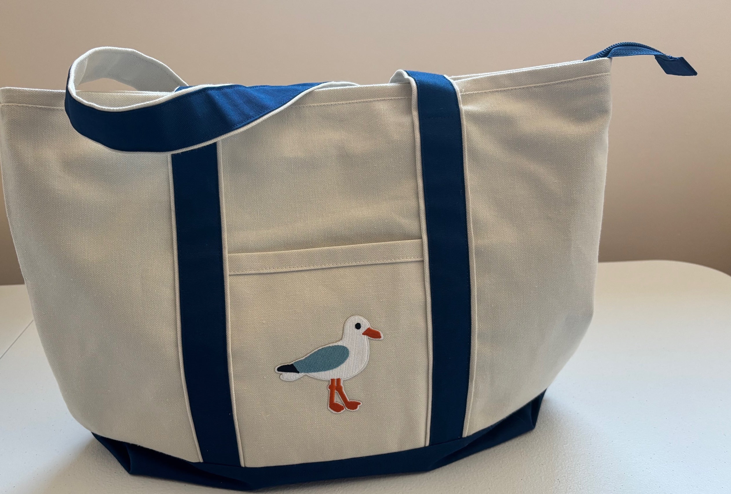 Large handmade SEAGULL canvas tote bag