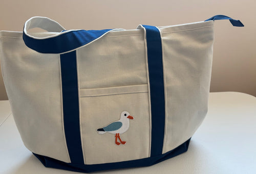 Large handmade SEAGULL canvas tote bag