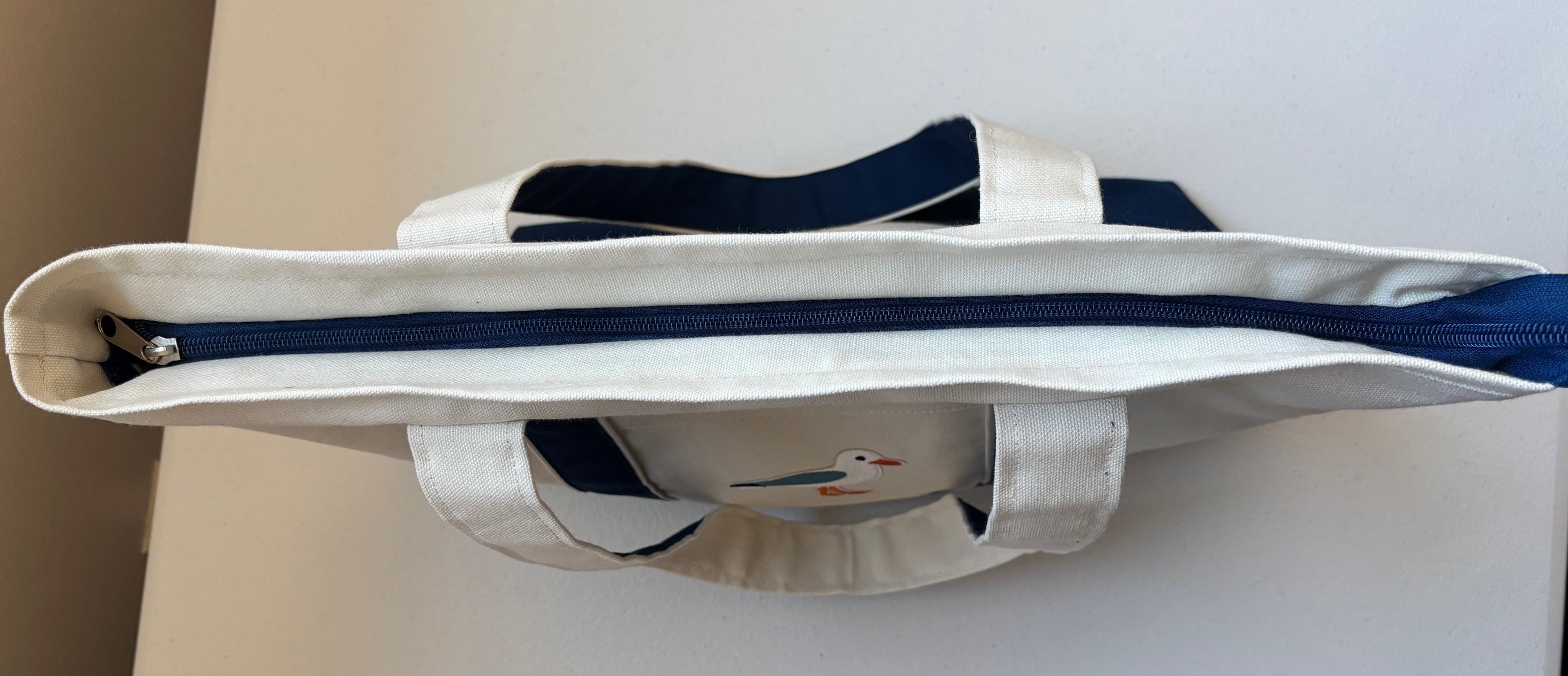 Large handmade SEAGULL canvas tote bag