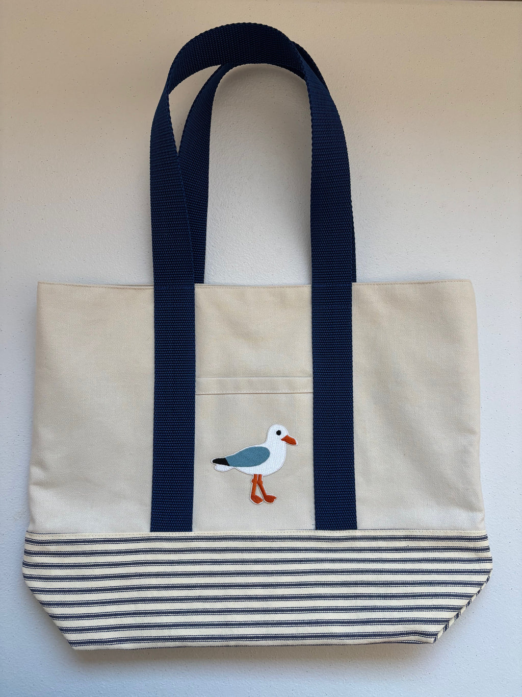 Large SEAGULL blue/white stripe canvas tote bag