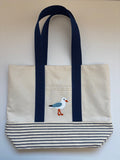 Large SEAGULL blue/white stripe canvas tote bag