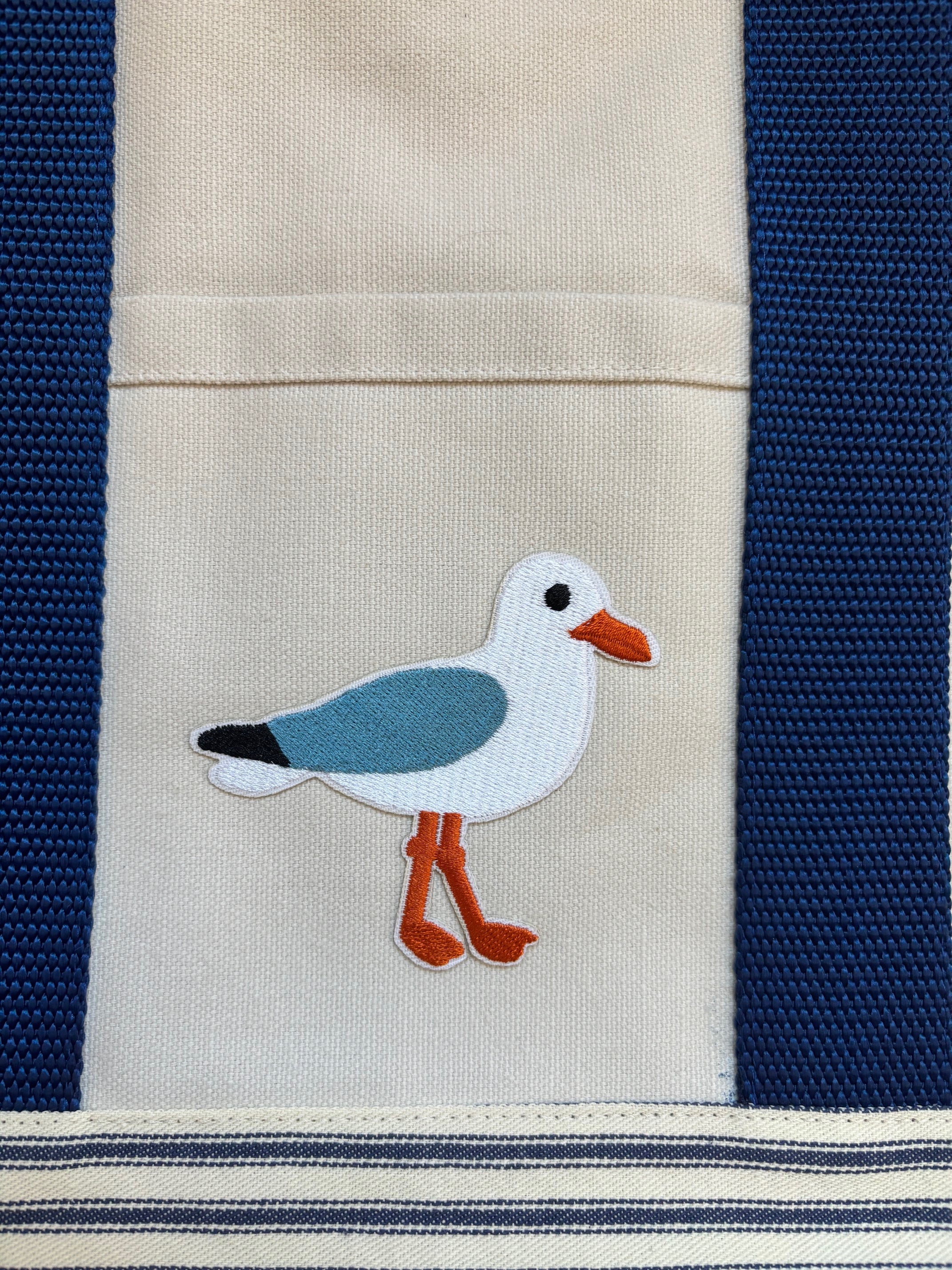 Large SEAGULL blue/white stripe canvas tote bag