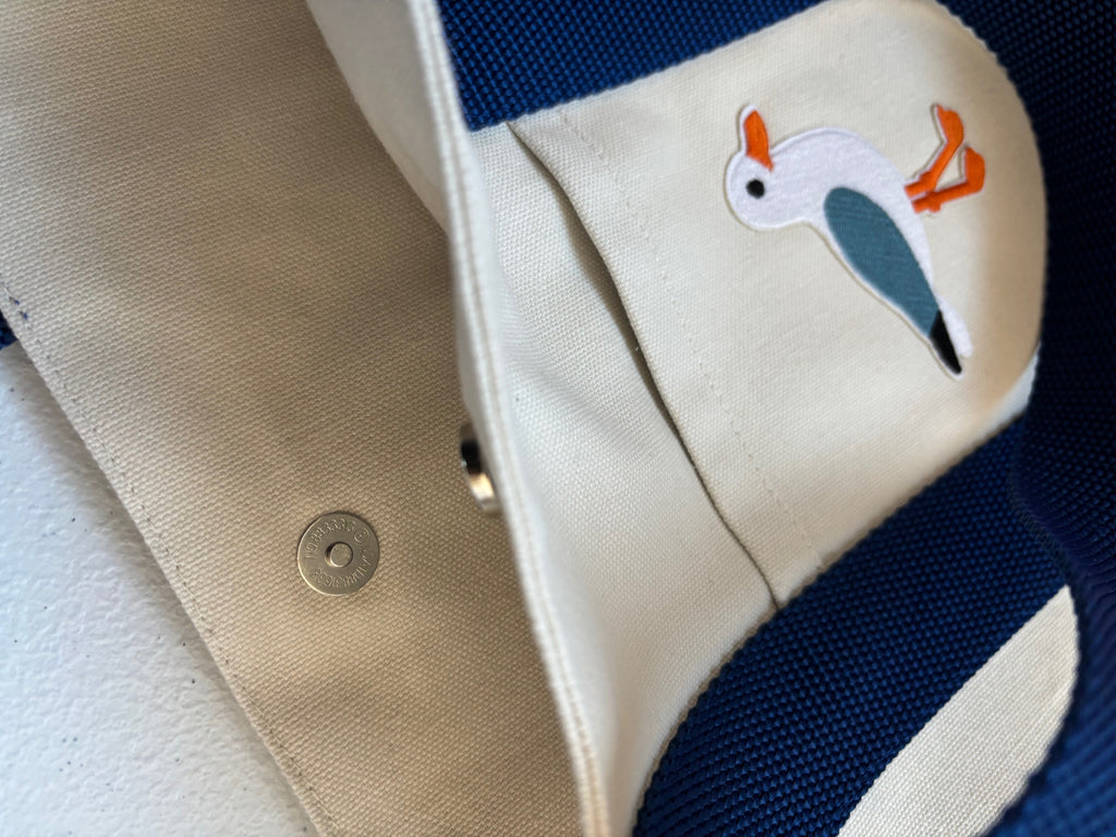 Large SEAGULL blue/white stripe canvas tote bag