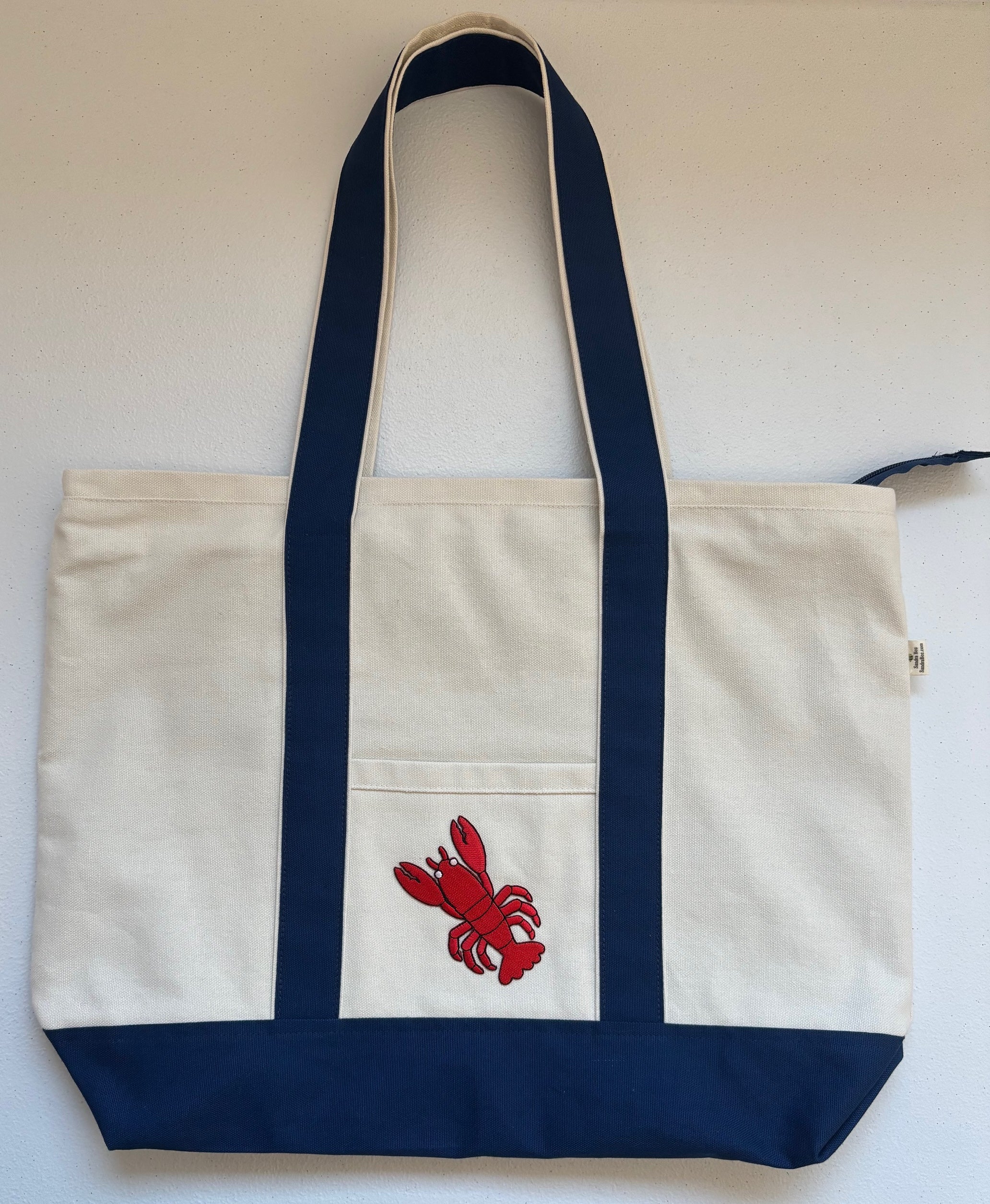 Large LOBSTER canvas zipper tote bag