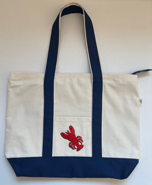 Large LOBSTER canvas zipper tote bag