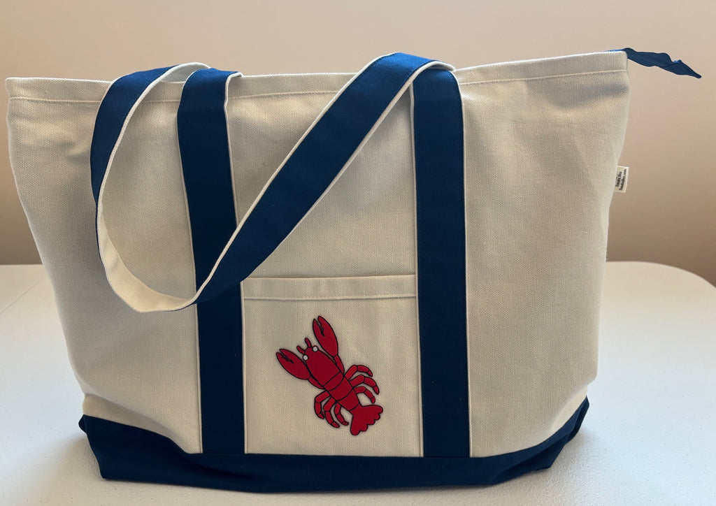 Large LOBSTER canvas zipper tote bag