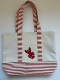 Large LOBSTER canvas and red striped ticking tote bag