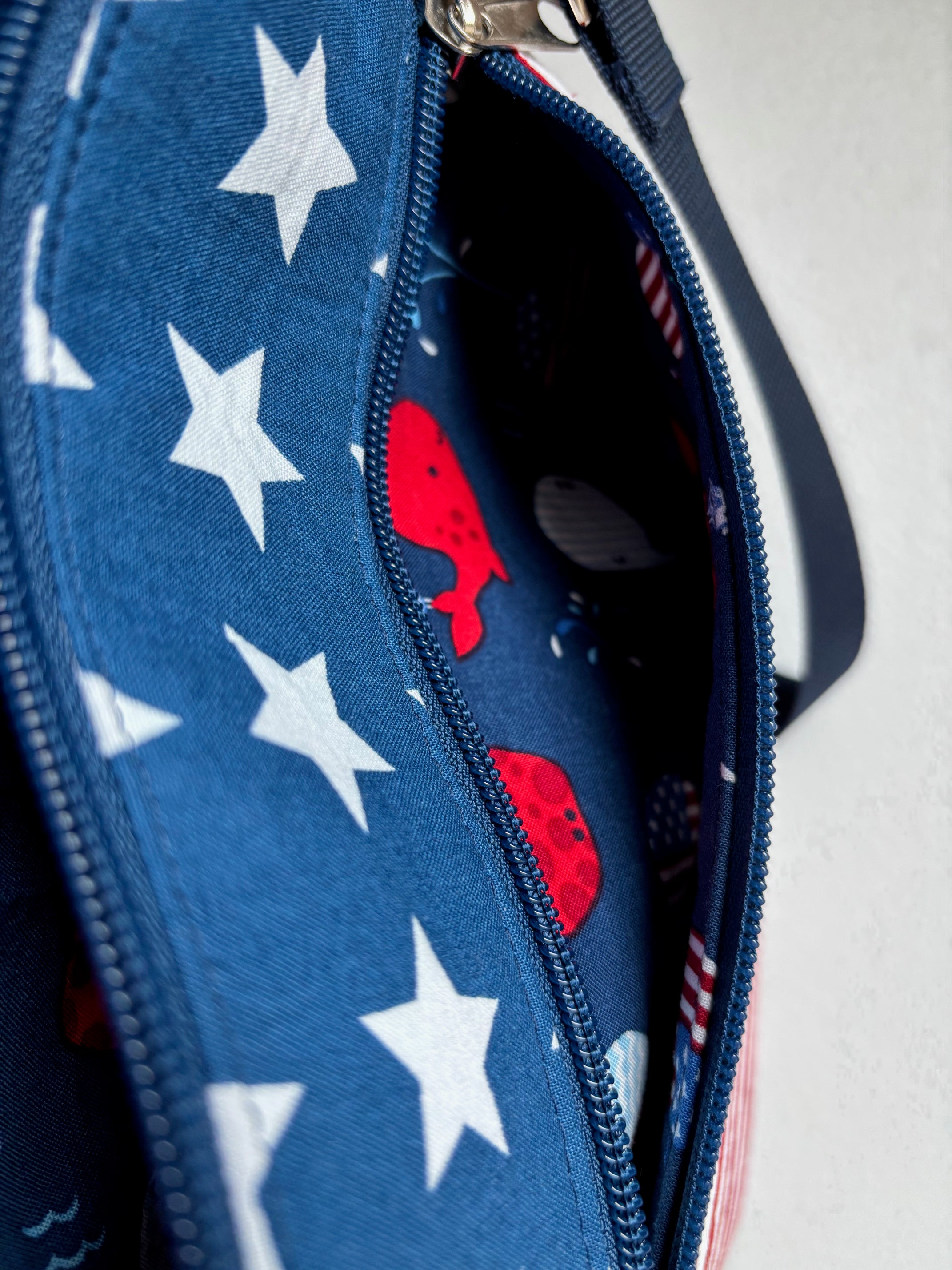 Stars and Stripes Patriotic Zip Top Crossbody Bag